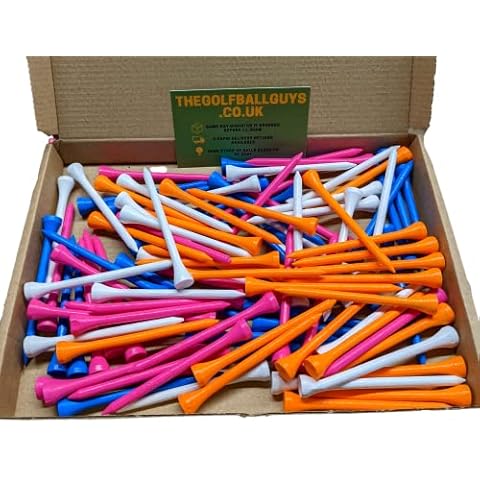 AJ Timber Rainbow Tees - 100 Pack -Bamboo Golf Tees - 83mm Long - Mixed Colour Pack Cover