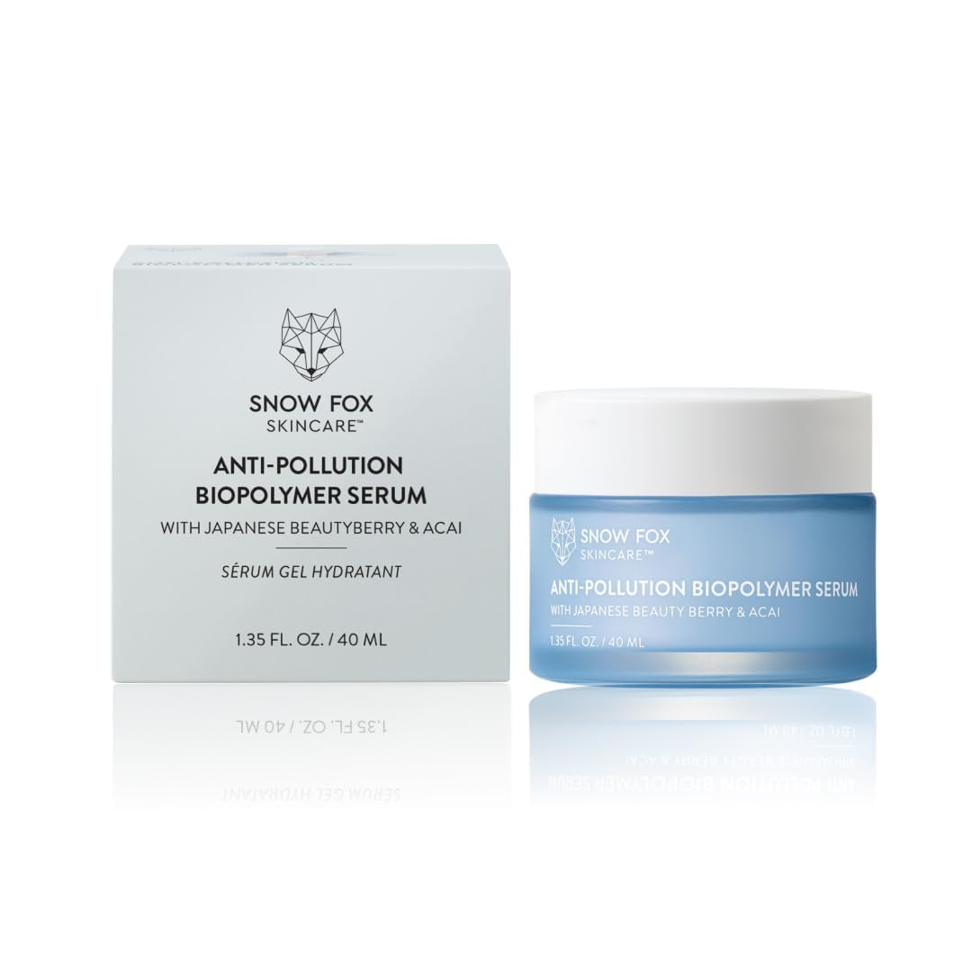 Snow Fox Skincare Anti-Pollution Biopolymer Serum - Squalene & Essential Oils Hydrate Skin - Protective Shield from Dust & Pollution - All-Season Skincare - Japanese Moisturizer, 1.35 fl oz