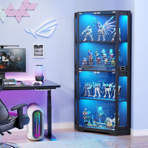 Image of BROTTAR Lighted Corner Display Cabinet with Glass Doors for Collectibles