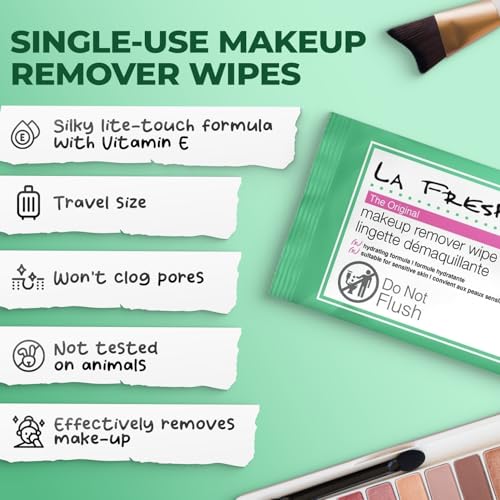 la fresh makeup remover wipes with vitamin e - make up remover wipes for face eyes lips - face wipes travel essentials - case of 50ct makeup wipes