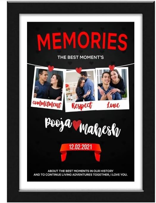 Personalized Photo Frame with Memories Design, Black Frame, 12x18 Inch, Customizable with Names and Date