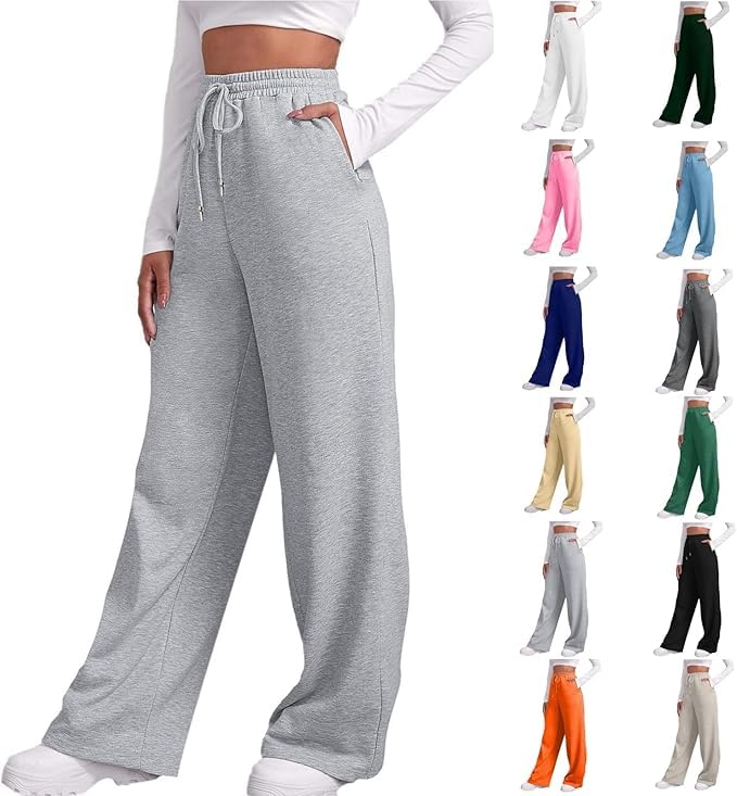 Pantalon Chandal Mujer Anchos Pantalon Deporte de Jogger Pantalones Elásticos de Cintura Alta con Cordón y Bolsillos Suaves Ligeros Pantalónes