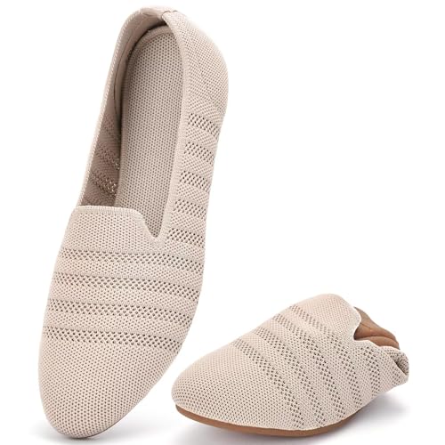 Image of poemlady Women's Ballet Flat Shoes Dress Shoes Knit Round Toe Slip On Ballerina Walking Flats Shoes for Woman Low Wedge Casual