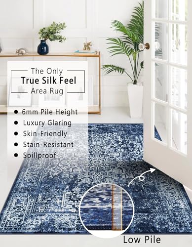 vivorug 6x9 Area Rugs, Stain Resistant Washable Rug for Living Room, Vintage-Inspired (Navy Blue, 6'x9')