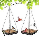 MIXXIDEA Hanging Bird Feeder Tray Metal Mesh Platform Seed Feeder with Durable Chains for Outdoors Garden Great for Attracting Birds (2 Pack)