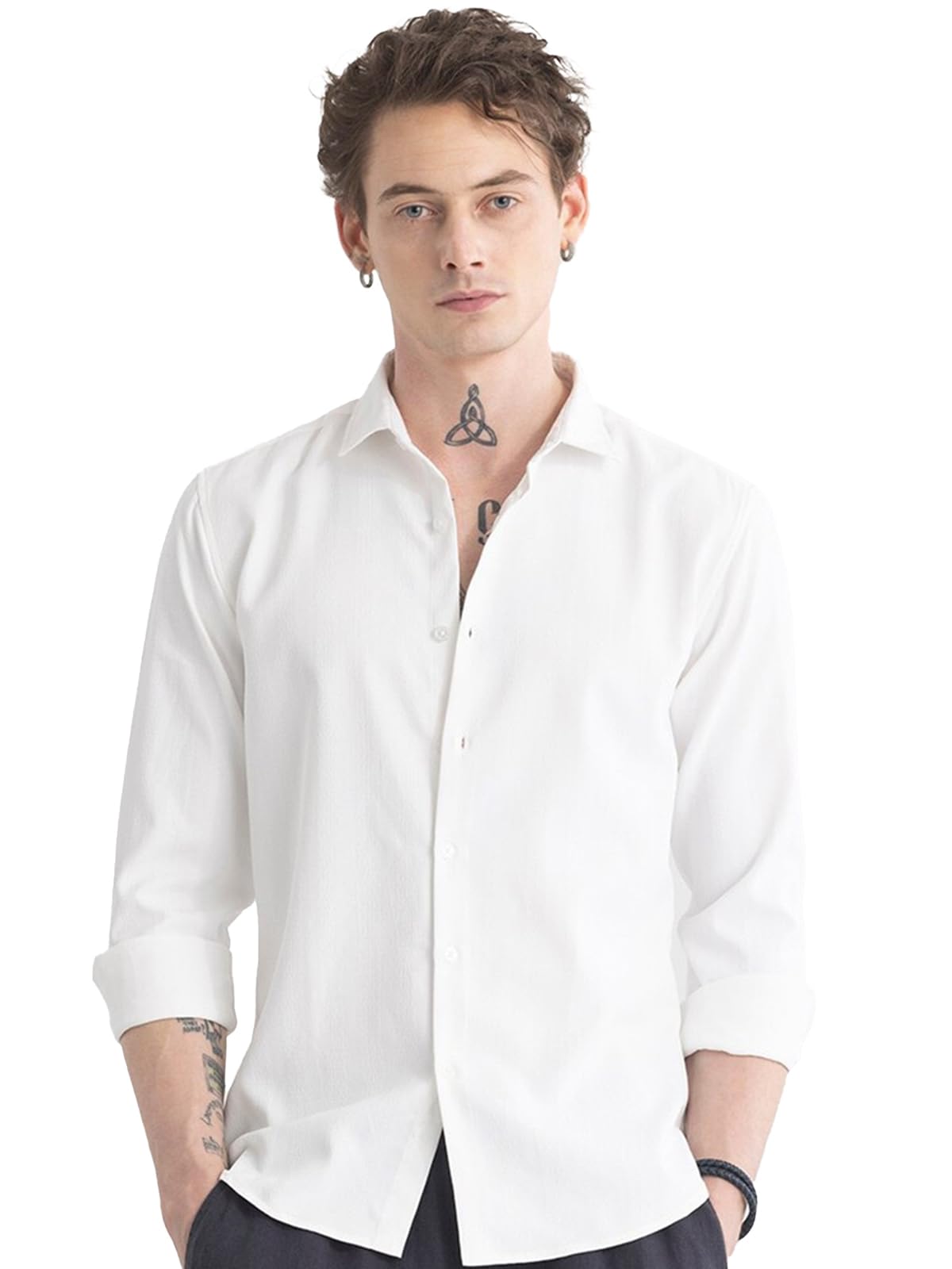 Men's Cotton Casual Solid Plain Formal/Semi Formal Stylish Latest Plain Shirt for Men Casual Ivory White-picture-52