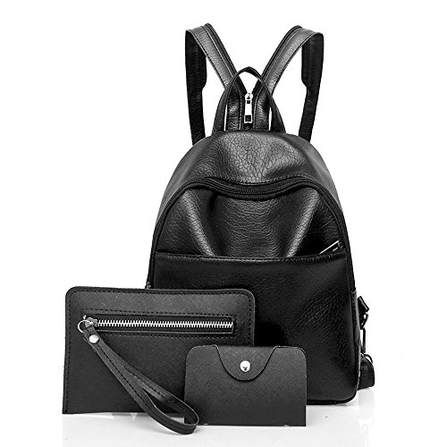 Preisvergleich Produktbild Rucksack Damen Elegant Rucksackhandtaschen Mode Mädchen Schule Student Schultasche Im Freien Reise Backpack Anti Diebstahl Taschen Qmber PU Leder dreiteilige Rucksack Brieftasche Kupplung / Schwarz