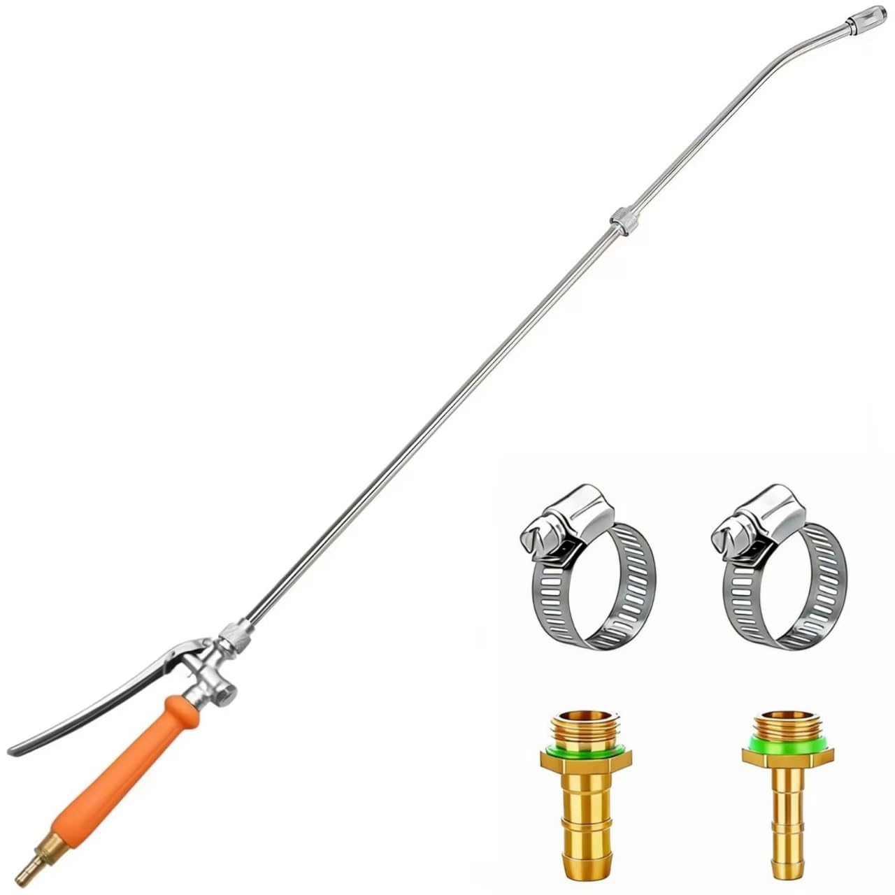 Sohnvwtgd 36 Inches Sprayer Wand 36 Inches All Metal Replacement Sprayer Wand,1/4" & 3/8" Brass Barb Sprayer Wand Replacement, Stainless Steel Sprayer Wand With Shut Off Valve & 2 Hose Clamps (36 Inches Sprayer Wand)