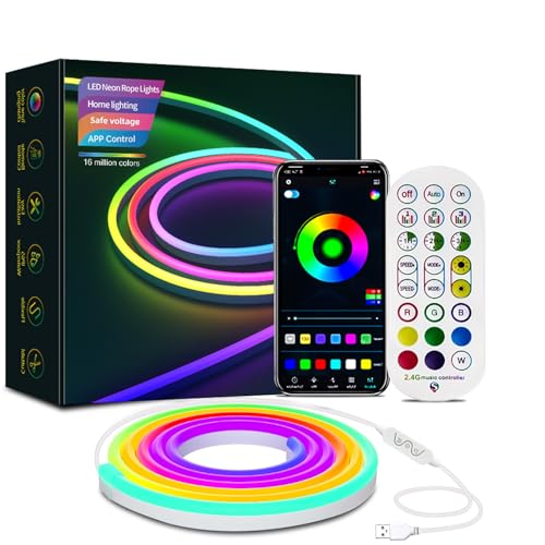 MORIACC LED String Light 9.84ft RGB Color Changing for Bedroom, IP65 Waterproof Music Sync LED Light Strips with Remote APP Control for Party, Christmas, Halloween, Birthday