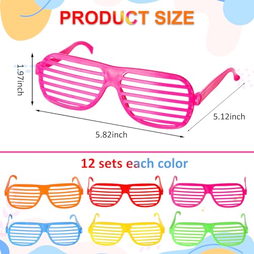 72 Pack Plastic Shutter Glasses Bulk,80's Style Slotted Shutter Shade Sunglasses Neon Party Glasses Eyewear Party Props for Party Favours,Novelty Fancy Dress Costume,Assorted Colors2
