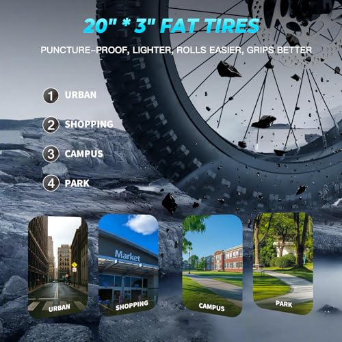 Image of WINDHORSE 20 inch Foldable Electric Bike, 983W Peak Motor, 20MPH, 40-70 Miles, 48V 748.8Wh Removable UL Battery, Front Suspension, Fat Tire E-Bike for Commuting, Beach, All -Terrain | Adults & Teens
