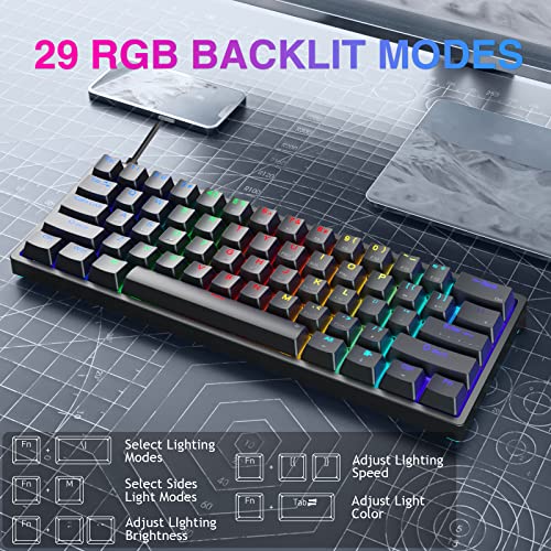 Image of AULA F3261 Mechanical Keyboard Gaming, Gaming Keyboard 60 Percent Keyboard Cable Gaming Keyboard Small, RGB PC Keyboard for Computer /Tablet /PS /Xbox, QWERTY, Red Switches - Black