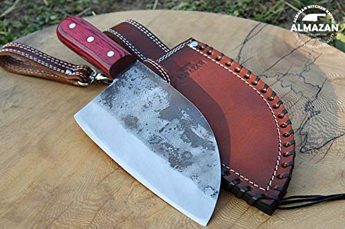 Original ALMAZAN KNIVES Hand Forged Kitchen Chef Knife in High Carbon Steel with Original Leather Sheath