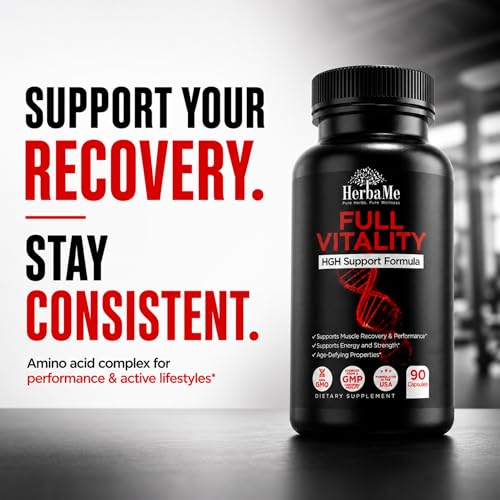 Image of HerbaMe HGH Support Supplement for Men & Women, 90 Capsules - Naturally Supports Human Growth Hormone, Amino Acid Complex with Arginine & Colostrum - Supports Nighttime Recovery, Energy & Performance
