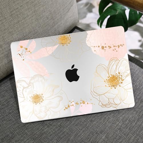 Image of MEEgoodo Case for M5 /M4 /M3 /M2 MacBook Air 13 inch 2026 2025 2024 2022, Fit Model A3449 /A3240 /A3113 /A2681, Case Compatible with MacBook Air 13.6-inch, Tropical Pink Flowers