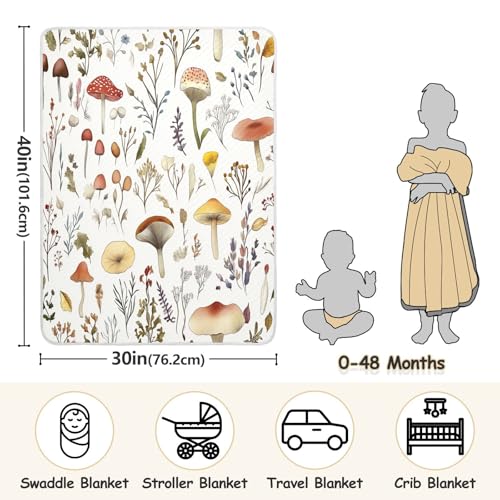 Image of Wild Weeds Mushrooms Baby Swaddle Blanket for Boys and Girls, Muslin Baby Receiving Swaddle Blanket, Soft Cotton Nursery Swaddling Blankets for Newborn Toddler Infant