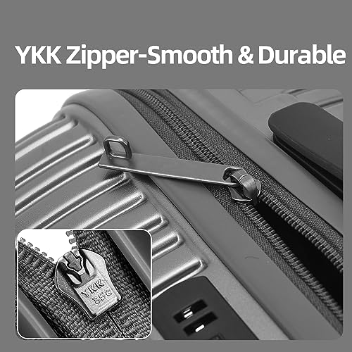 Image of Kaleenie 20 Inch Suitcase Hand Luggage with Front Pocket for 15.6 inch Laptop, 35 * 23 * 55cm, 43L, TSA Lock & YKK Zippers with HINOMOTO 360 Wheels, Gray