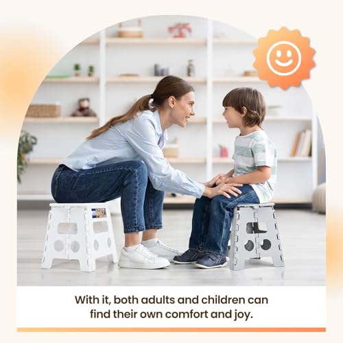 Image of ACKO Folding Step Stool Foldable Stool 13 inch Plastic Stools for Kids and Adults Up to 300 lbs,Stepping Foot Stool with Portable Handle for Kitchen Closet Bedroom (Grey)