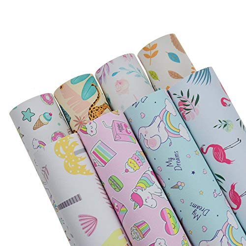 8 Pieces 8x12 Inch(21x30cm) Cartoon Pattern Printed Faux Leather Fabric Sheets Cotton Back for Leather Bows and Earrings Making, Each Pattern One Sheet, in Total 8 Sheets