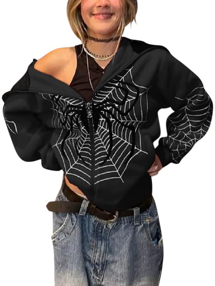 Pull Imprimé Araignée Sweat à Capuche Spider Gothique YINGKE