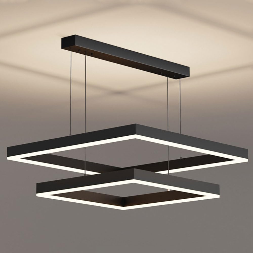 LYMSXAZOU Modern Minimalist Chandelier, Dimmable LED Hanging Lamp, Adjustable Height Indoor Light Fixture, Black Finish, Stepless Dimming, Perfect for Home or Office Decor