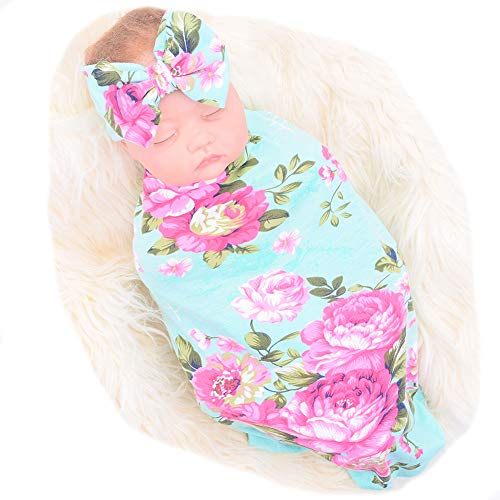 Galabloomer Receiving Blanket Headband Set Flower Print Baby Swaddle Receiving Blankets #TOP2