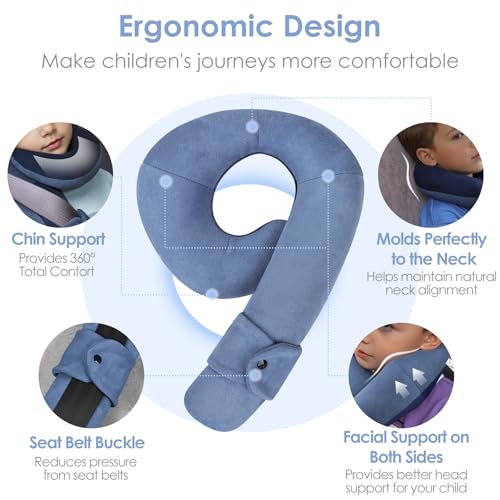 Image of Kids Travel Neck Pillow, Toddler Travel Pillow for Car & Airplane | Comfortably Travel Neck Pillow with Head & Chin Support for Road Trip Rest, Gifts for Toddler /Kids