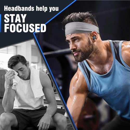 Image of AWUMBUK Sports Headbands for Men, Sweat Bands Headbands Men Absorbent Head Band Stretchy Sweatbands 5 Pack Hair Band Workout Football Running Cycling Fitness (Dark Blue)