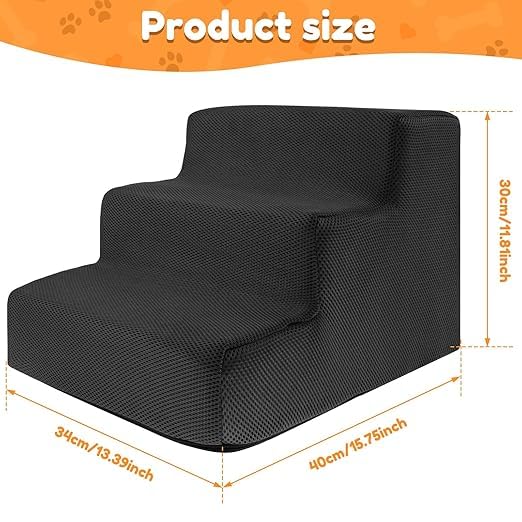 NIHUIFDPY Dog Steps for Bed 34x40x30cm, 3-Step High Density Foam Dog Stairs with Detachable Washable Cover & Non-Slip Bottom - Portable Pet Ladder for Small Dogs, Cats & Older Pets 1
