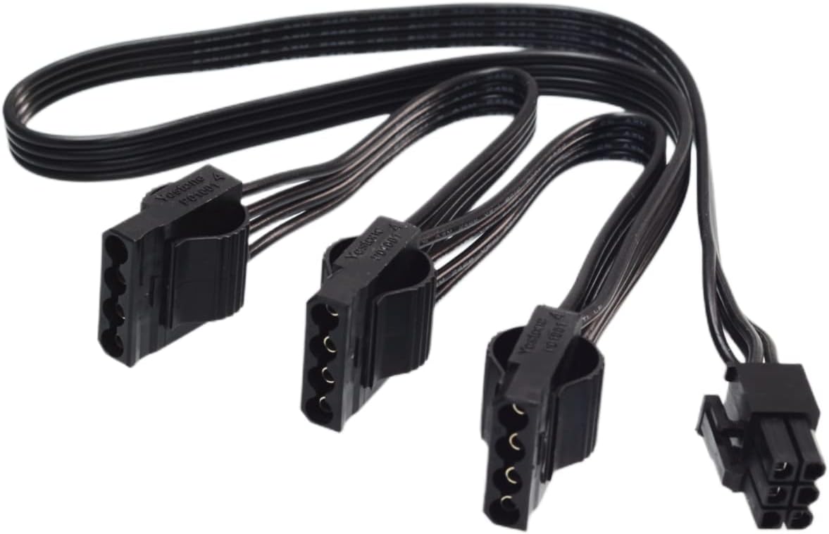 6 Pin to 3X 4 Pin Molex Power Adapter Cable for EVGA G1/G2/G3/G5/GS/GA/GM Series Modular PSUs – 18AWG 20-inch (50cm) SATA Hard Drive Power Cable, 3x 4-Pin Male to 6-Pin Female Connector