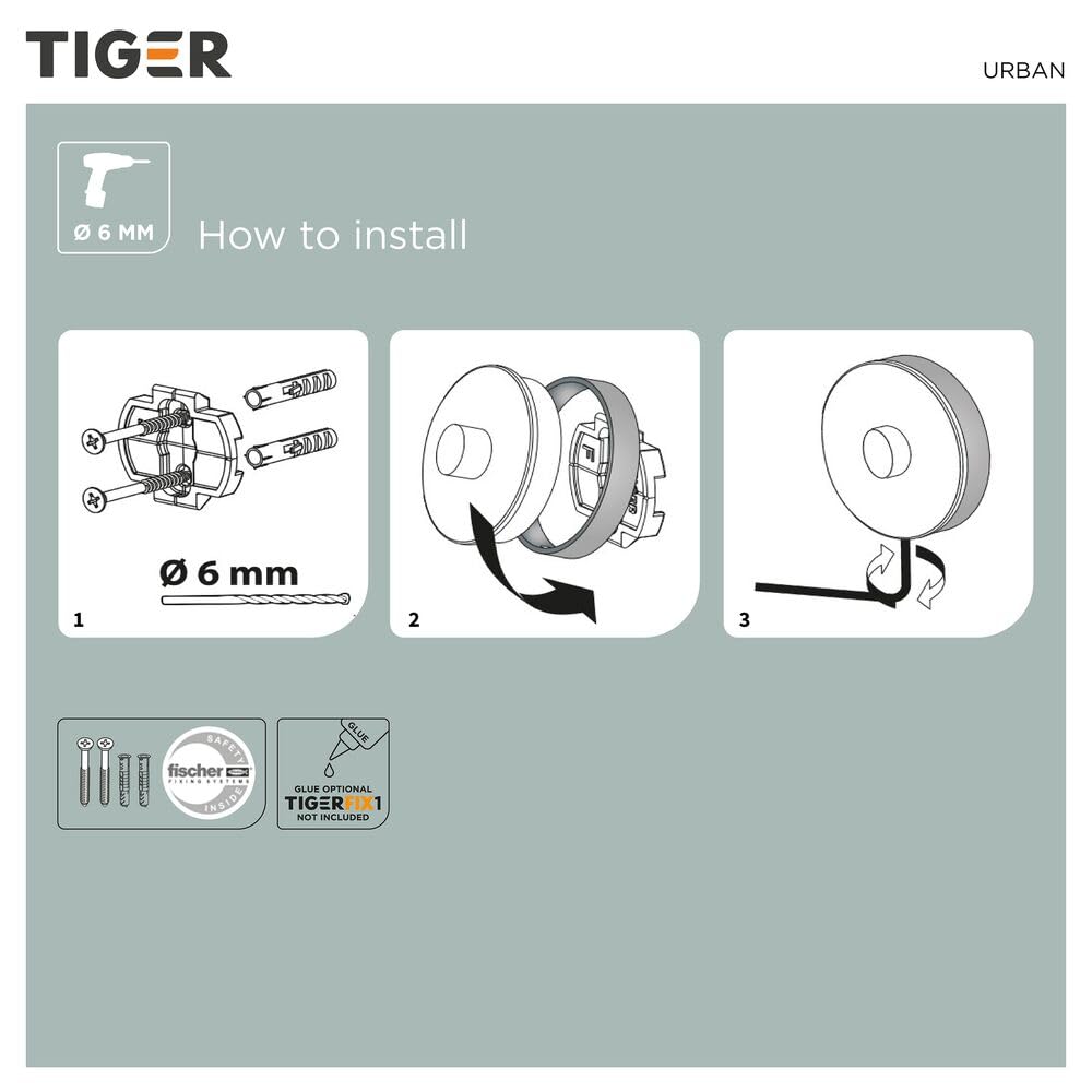 Tiger Urban Toilettenbürste, WC-Bürste mit Halter zur Wandbefestigung, mit austauschbaren Dekor-Ringen zur individuellen Gestaltung, hygienischer Deckel integriert, Farbe: Weiß