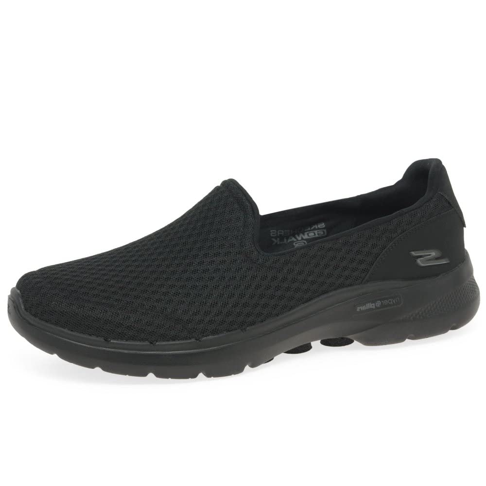 Women's Wide Fit Skechers 124508 Go Walk 6 Big Splash Trainers - Black/Black, Black / 5 / 2E