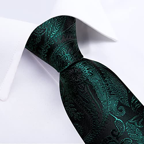 Image of DiBanGu Silk Floral Ties for Men Woven Paisley Necktie and Tie Clip Handkerchief Cufflinks Set for Party Wedding
