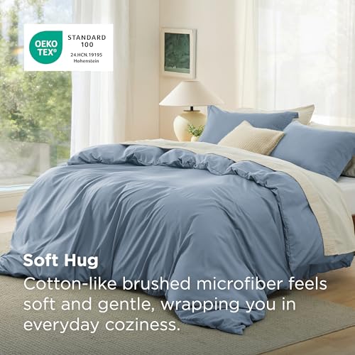 Image of Bedsure Duvet Cover Full Size - Soft Double Brushed Bedding Set for Kids & Adults, Zipper Closure, 3 Pieces, Includes 1 Duvet Cover (80 inchx90 inch) & 2 Pillow Shams, NO Comforter, Dusty Blue
