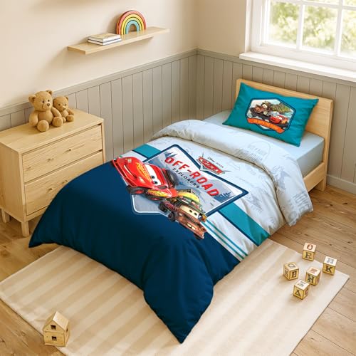 Image of Sassoon Disney Pixar Cars Digital Printed, Cotton Single Bedsheet, 300 TC, 1 Pillow Cover, Fade Resistant, Bedsheet for Kid's Bedroom, (1.50m X 2.35m)