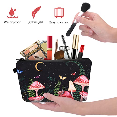 WLLHYF Cosmetic Bag for Women Small Makeup Bag for Purse Water Resistant Toiletry Bag Printed Makeup Pouch Travel Make Up Organizer Bag for Washing Bedroom Storage (Mushroom) - Image 3