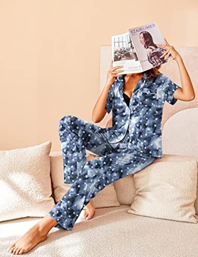 Image of Avidlove Women Pajamas Set Notch Collar Soft Sleepwear Pjs Short Sleeve Button Down Nightwear with Long Pants