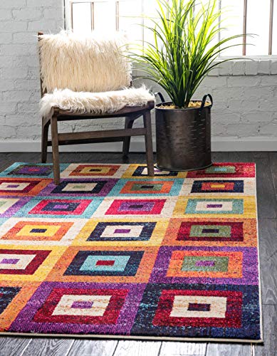 Unique Loom Estrella Collection Colorful, Geometric, Squares Modern, Abstract Area Rug (5' 0 x 8' 0 Rectangular, Multi/Beige)
