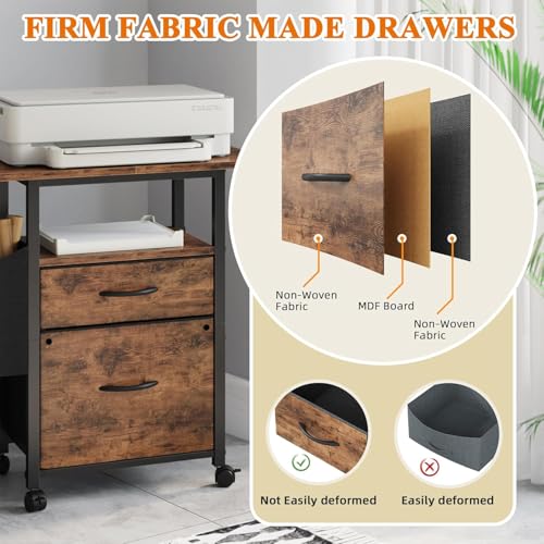 Image of Simple Deluxe 2 Drawer File Cabinet with 24 inch Extended Desktop, Mobile Filing Cabinet, Rolling File Cabinet with Side Bag, Fabric Drawer, Fits A4 /Letter Size, Printer Stand Home Office, Brown