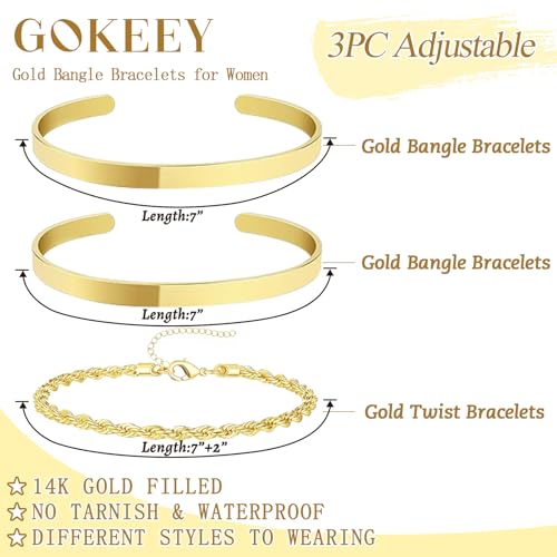 image for Gokeey Gold Bracelets for Women 14K Dainty Gold Plated Bangle Cuff Bra