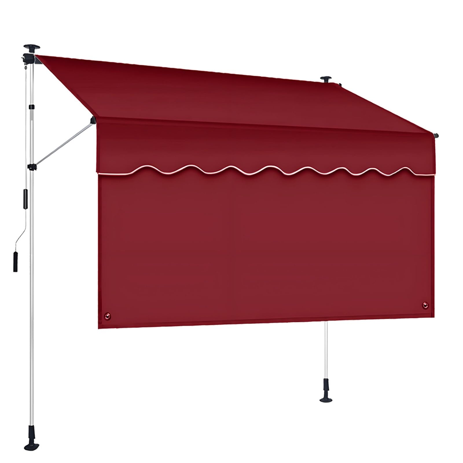 CTREVL Retractable Patio Awning, Manual Retractable Awnings for Patio with Privacy Curtain, Manual Retractable Awning Adjustable angle and height for Backyard Garden Balcony(Red,1.5m/4.9ft)