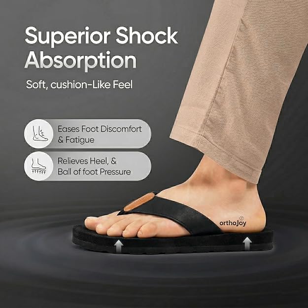 Image of ORTHO JOY Men's Orthopedic Flip Flop Sandals, Comfortable Cushioned Toe Post Slippers with Supportive Footbed.