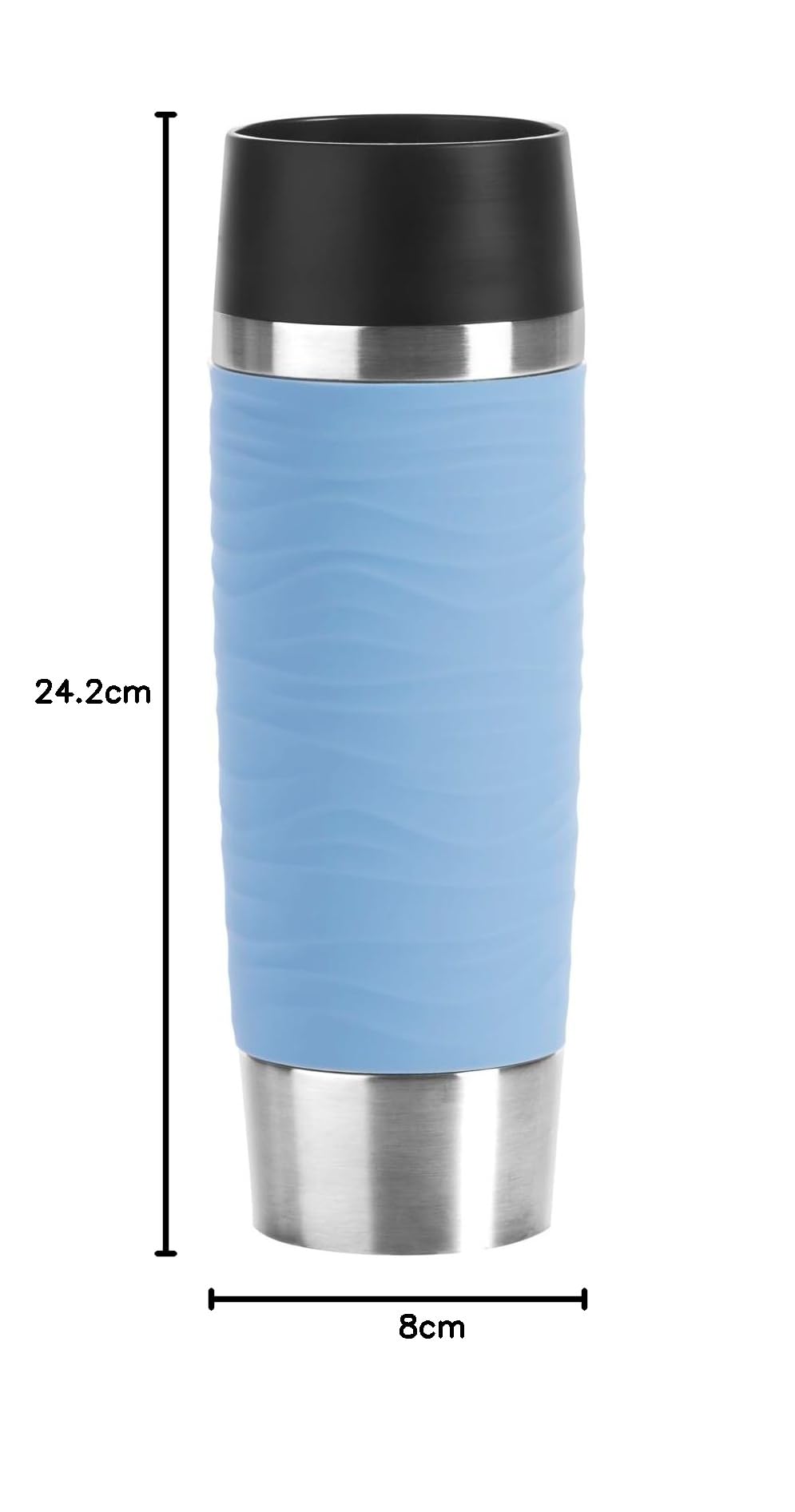 Emsa Travel Mug Waves Grande Isolierbecher N20121 | 0,5 L | bis zu 6h heiß und 12h kalt | 100% dichter Thermobecher | 360°-Trinköffnung | Quick-Press-Verschluss | Kaffee to Go | Puderblau