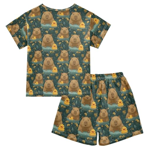 ALAZA Capybaras Ducks Pajama Set Short Sleeve Sleepwear Soft Lounge Nightwear2