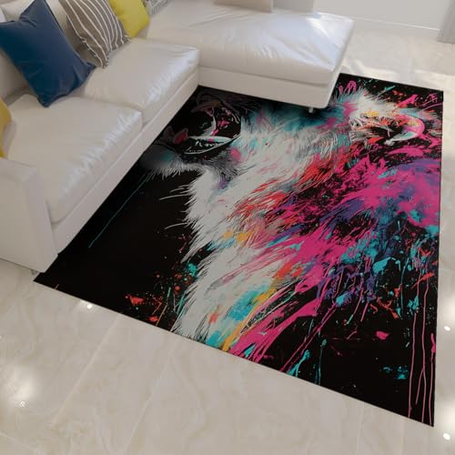 Moquette lion graffiti 140x200 tapis noir hurlant antidérapant - 3