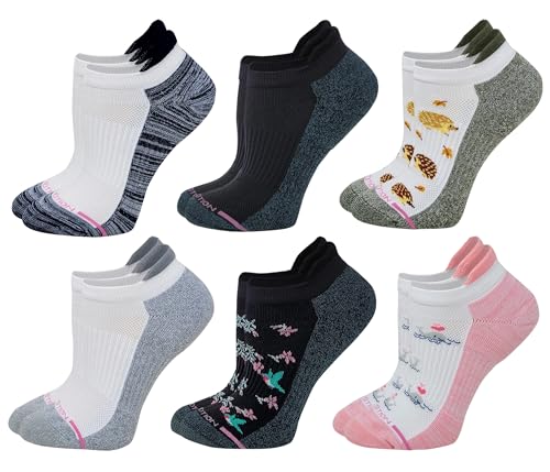 Dr. Motion 6 Pairs Womens Low Cut Ankle Cushioned Breathable Compression Socks (Assorted AF)