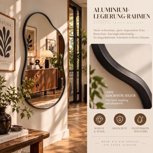 Clevich Spiegel Asymmetrisch 50 x 91 cm Rahmen Alu, HD Glas Wandspiegel – Ansicht 4