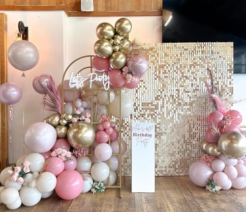 Image of Shimmer Wall Backdrop Champagne Gold Square Sequin Wall Panel Backdrop Decor for Wedding, Anniversary, Birthday, Party, 24 Panels