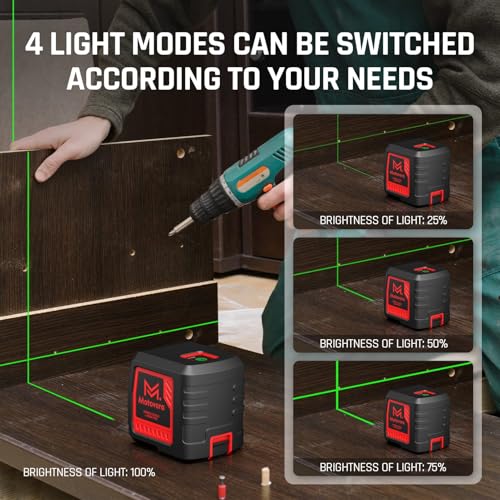 Image of Self-Leveling Laser Level, 100Ft Green Cross Line Rotary Laser Tool - 4 Brightness Modes, Manual & Pulse Mode for Indoor /Outdoor Use, IP54 Waterproof with Carrying Bag