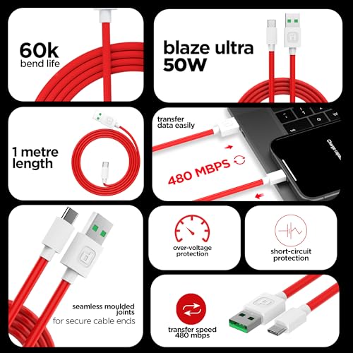 Image of Dubstep Blaze Ultra 50W USB Type C Cable 3.5 A 1 m Supports All Fast Charging Technologies (Compatible with Mobile, Tablet, Laptop, Speakers, Red, One Cable)